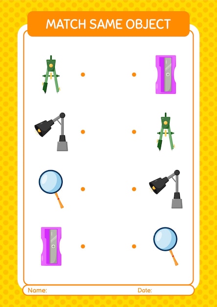 Match with same object game summer icon worksheet for preschool kids kids activity sheet