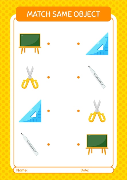 Match with same object game summer icon worksheet for preschool kids kids activity sheet