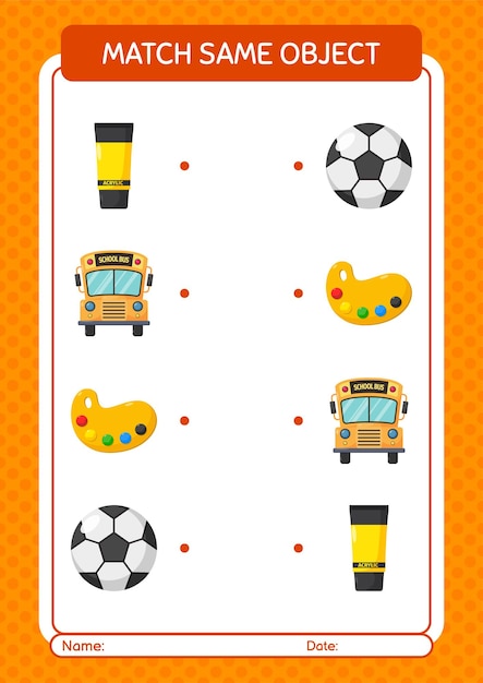 Match with same object game summer icon worksheet for preschool kids kids activity sheet