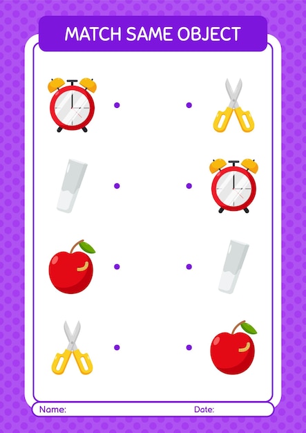 Match with same object game summer icon worksheet for preschool kids kids activity sheet