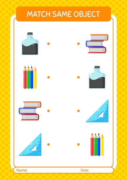 Match with same object game summer icon worksheet for preschool kids kids activity sheet