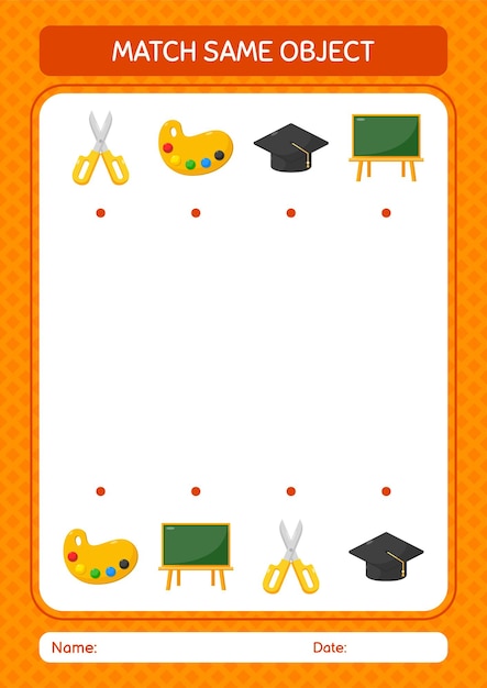 Match with same object game summer icon worksheet for preschool kids kids activity sheet