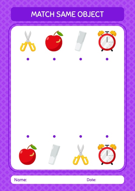 Match with same object game summer icon worksheet for preschool kids kids activity sheet