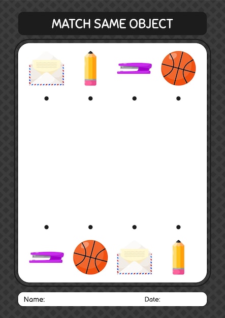 Match with same object game summer icon worksheet for preschool kids kids activity sheet