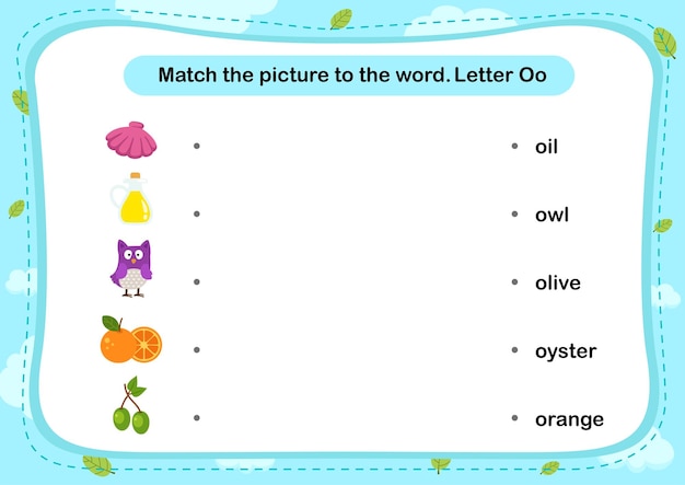 Match words with the correct pictures letter O illustration vector