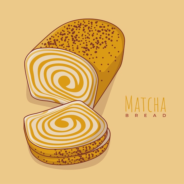 Matcha bread template in cartoon design with swirl inside for food advertising design