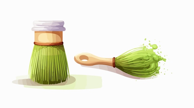 Matcha Powder and Tea Whisk Vector Illustration