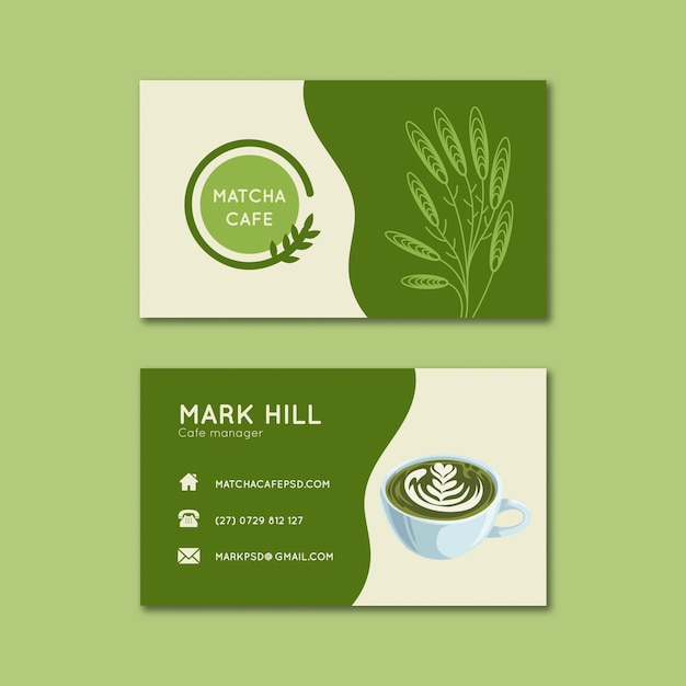 Matcha tea horizontal business cards template set