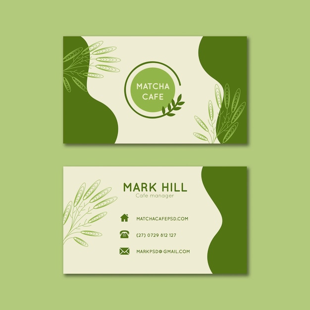 Matcha tea horizontal business cards template