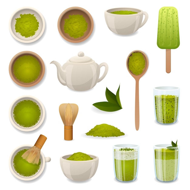 Matcha tea icon cartoon vector. Coffee powder