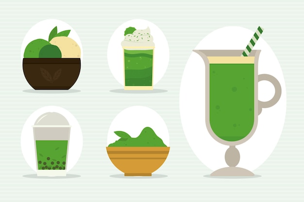 Matcha tea icon set