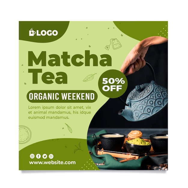 Vector matcha tea squared flyer template