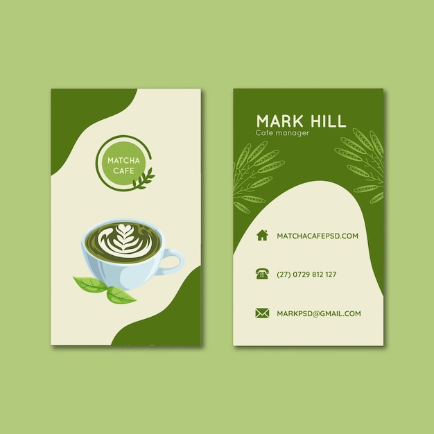 Matcha tea vertical business cards template set