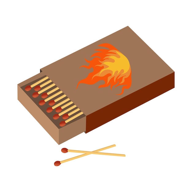 Matchbox and pair of wooden matches Household flammable tool for lighting fire in cardboard box