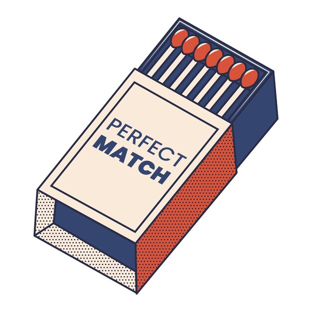 Vector matchbox in trendy retro style. dot texture. 70s, 80s, 90s style. red and blue colors.