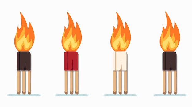 Matches Flat Design Set Vector Illustrations