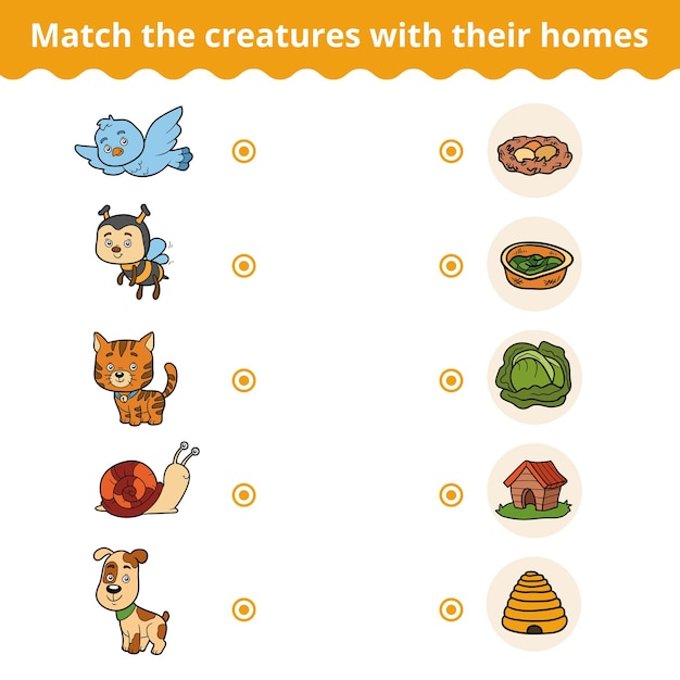 Matching educational game for children animals and their homes