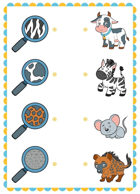 Matching game education game for children Find the right parts set of cartoon animals