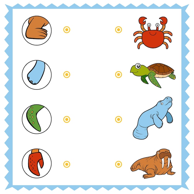 Matching game education game for children Find the right parts set of cartoon animals