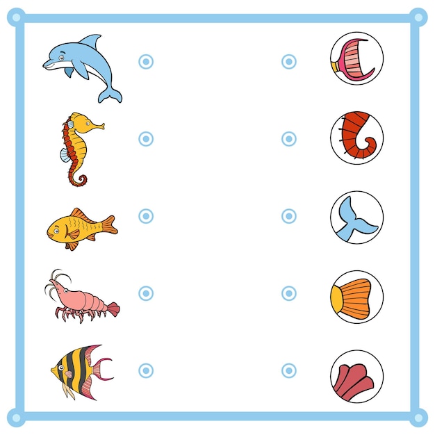 Matching game education game for children Find the right parts set of cartoon animals