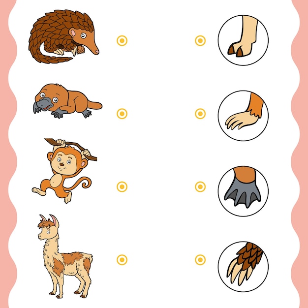 Matching game education game for children Find the right parts set of cartoon animals