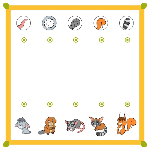 Matching game education game for children Find the right parts set of cartoon animals