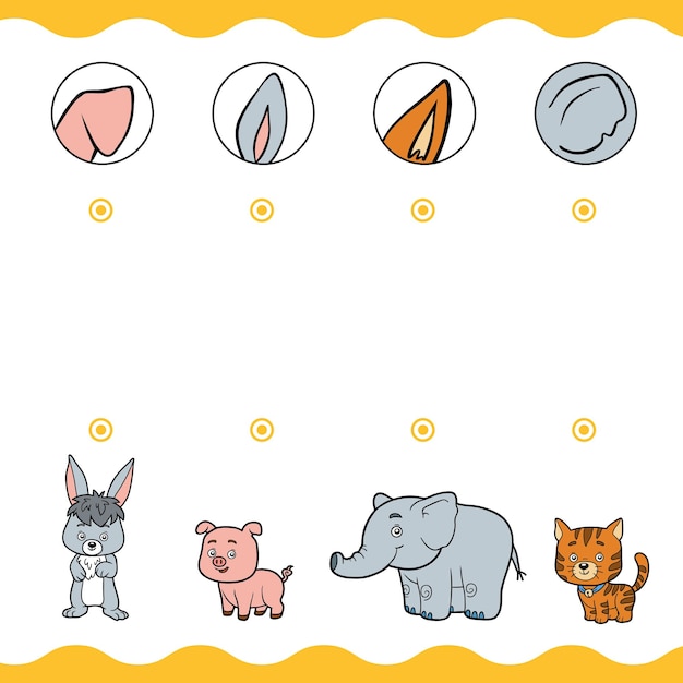 Matching game education game for children Find the right parts set of cartoon animals