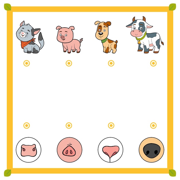 Matching game education game for children Find the right parts set of cartoon animals