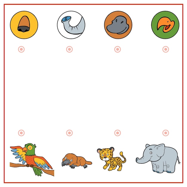 Matching game education game for children Find the right parts set of cartoon animals