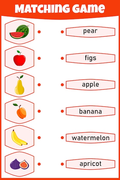 Matching game for kids. Connect picture and words. Educational worksheet for children.