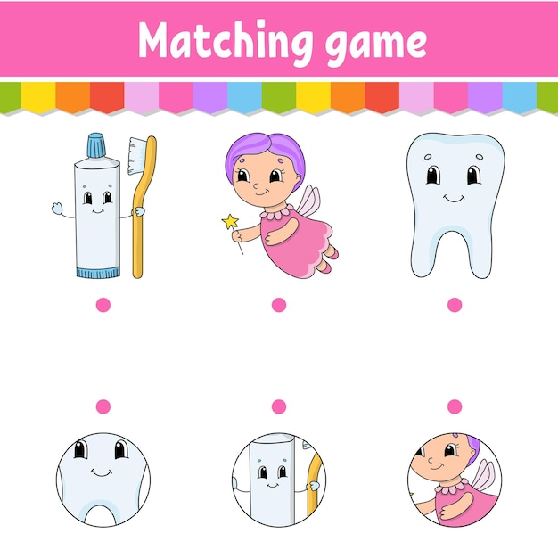 Matching game for kids Education developing worksheet Draw a line Activity page cartoon character