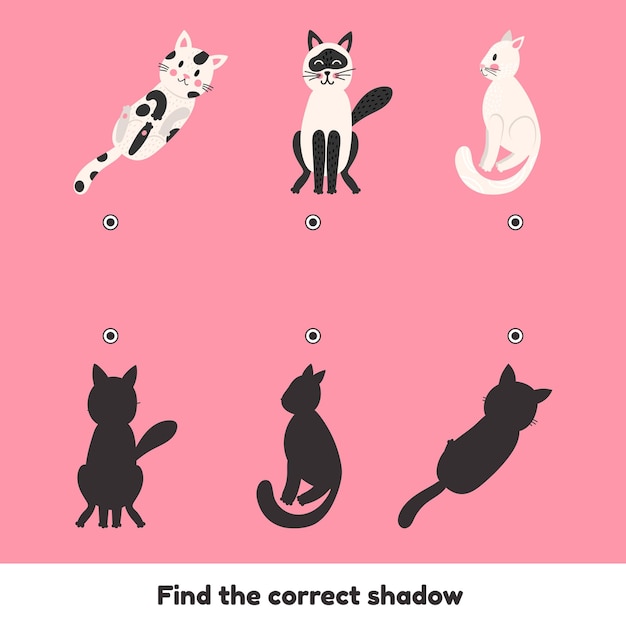 Matching game for kids preschool and kindergarten age Find the correct shadow Cute cats