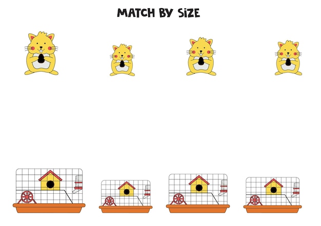 Matching game for preschool kids Match hamsters and cages by size