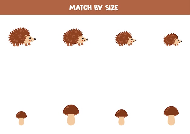 Matching game for preschool kids Match hedgehogs and mushrooms by size