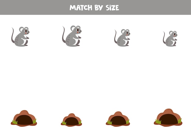 Matching game for preschool kids Match mice and burrows by size