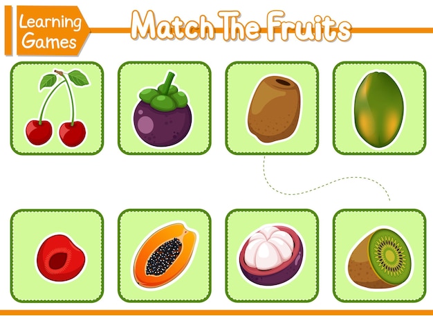 Matching Parts Of Fruits Matching Children Educational Game Activity For Preschool Years Kids And Toddlers Vector Illustration