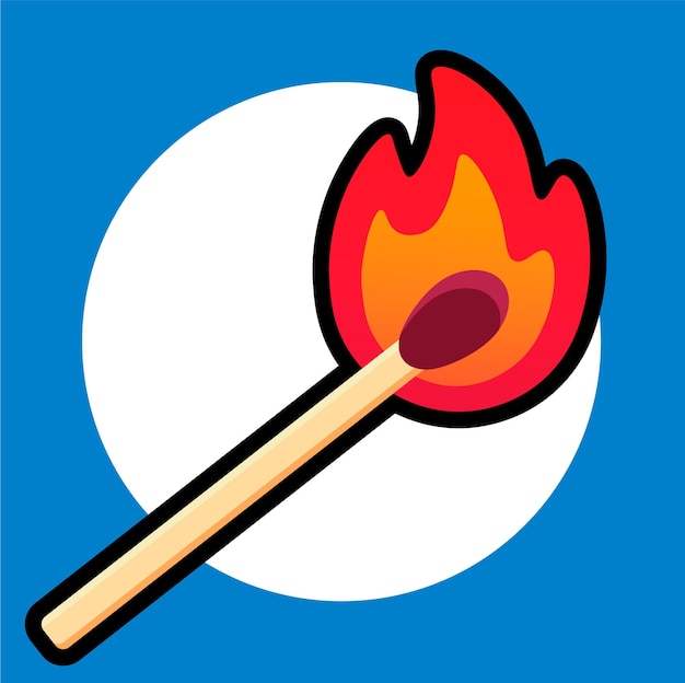 matchstick in fire cartoon icon illustration