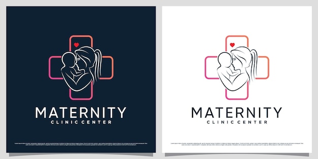 Maternity clinic logo design template for mom and baby with creative element concept