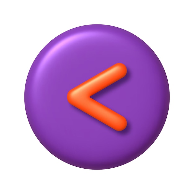 Math 3D icon Orange arithmetic less than sign on purple round button 3d realistic design element