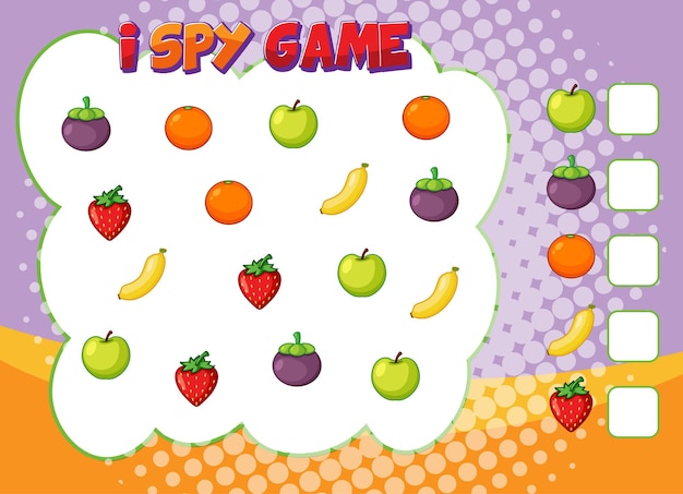 Vector math counting game template of fruit