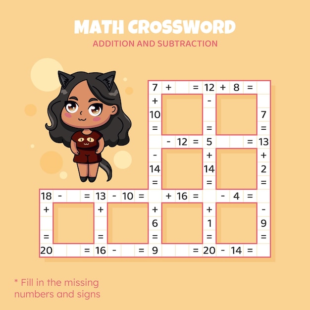 Math Crossword puzzle for kids Addition and subtraction Counting up to 20 Game for children