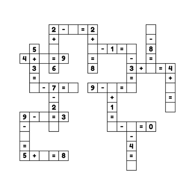 Math educational game for preschool and school age children Solve the crossword Numbers Addition and subtraction Puzzle page