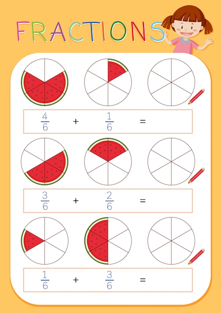 Vector a math fractions worksheet