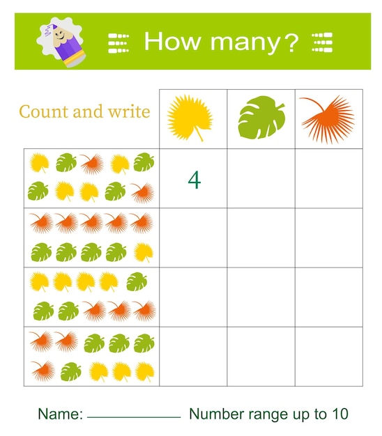 Vector math game for children how many developing numeracy skills vector illustration