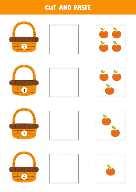 Math game for kids Count and paste apples to baskets