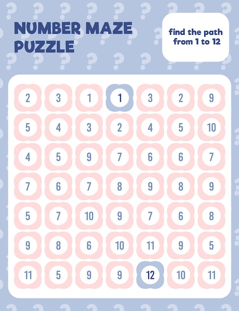 Math number maze puzzle. Printable math worksheet page. Easy colorful math worksheet practice