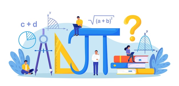 Math Science Concept Tiny Students Characters in Lab or School Class Learning Mathematics People Studying Arithmetics Algebra Science Engineering Education Maths Analysis Conjecture Computing