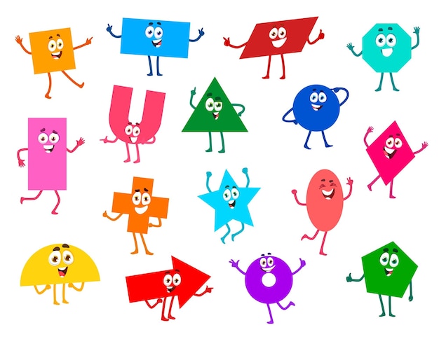 Math shape characters cartoon geometric figures