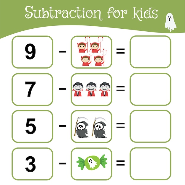 Mathematic worksheet for preschool children. Educational counting game with a Halloween theme.