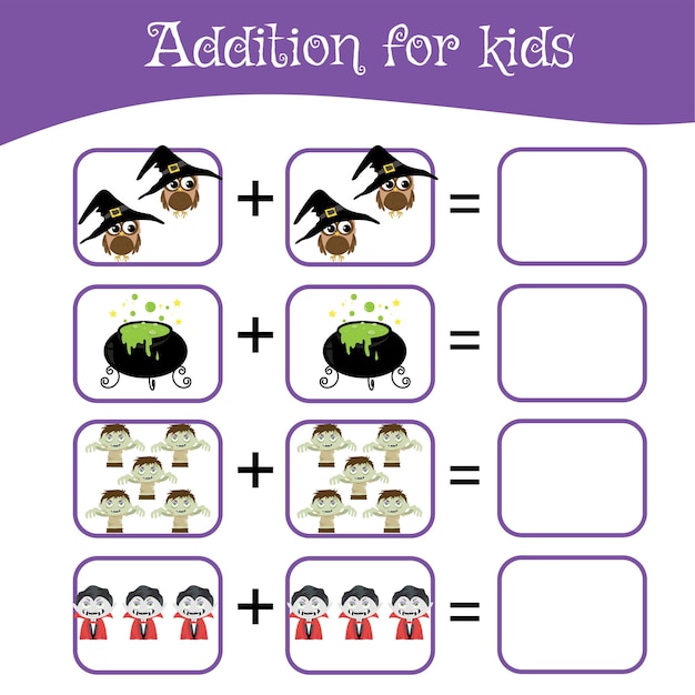 Mathematic worksheet for preschool children. Educational counting game with Halloween theme.